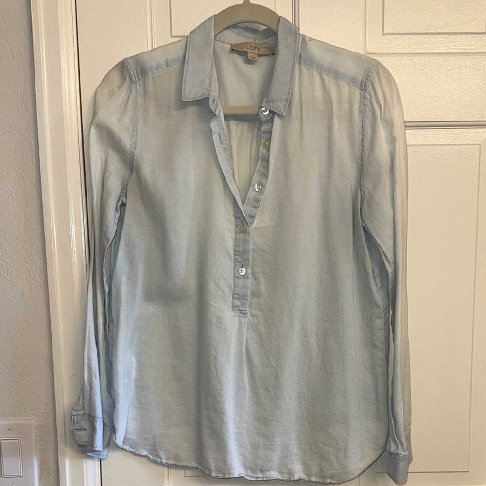 LOFT Sky Blue Casual Button Down Shirt